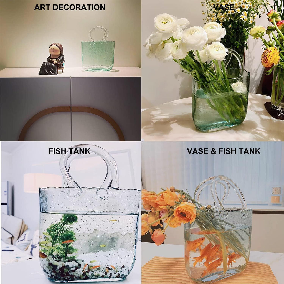 Candora Tasche Glasvasen für Dekor Kreative Bubble Handtasche Blumenvase Desktop Glaskorb Vase Mini