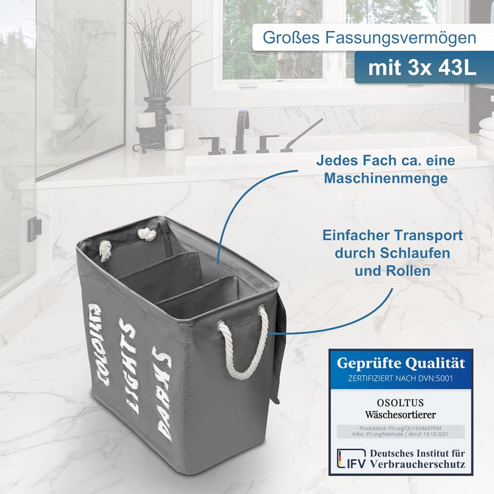 hausratplus osoltus Wäschebox - Wäsche-Sortierer mit Deckel & Rollen - Bad-Organzier - Wäschekorb -