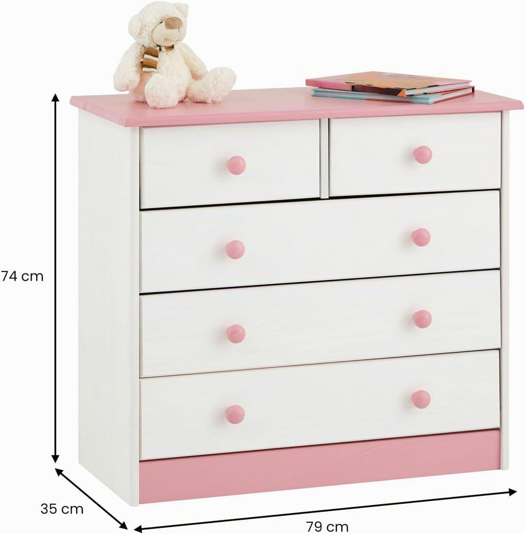 IDIMEX Kommode Rondo, schöne Anrichte mit 5 Schubladen, praktisches Sideboard aus massiver Kiefer in