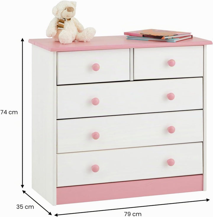 IDIMEX Kommode Rondo, schöne Anrichte mit 5 Schubladen, praktisches Sideboard aus massiver Kiefer in