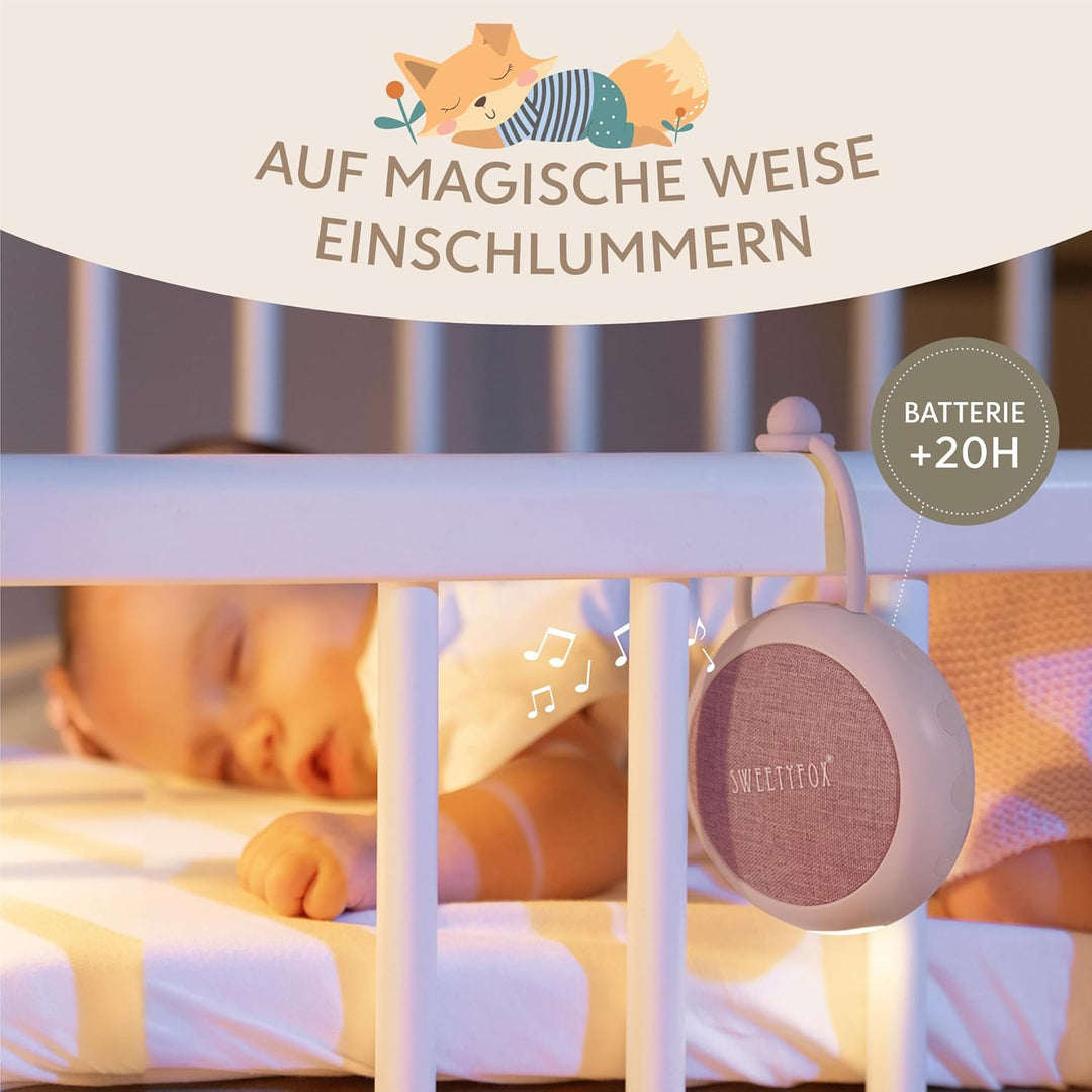 Sweety Fox White Noise Machine Baby - Rosa - Einschlafhilfe Babys, Wiegenlied Baby, Nachtlicht und W