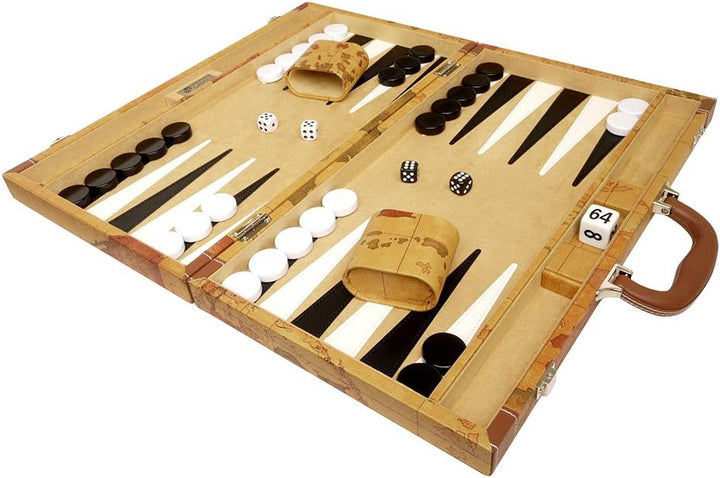 Middleton Games Luxus-Backgammon-Set auf Weltkarte, 18 Zoll – Braun