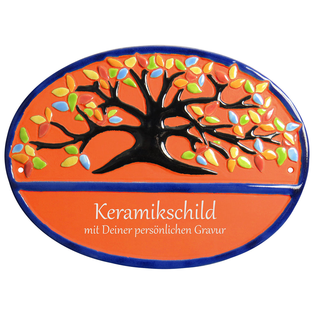 Handarbeit aus Schleswig-Holstein Keramikschild 23,5 x 17,5 cm Bunter Lebensbaum (Terracotta), Terra