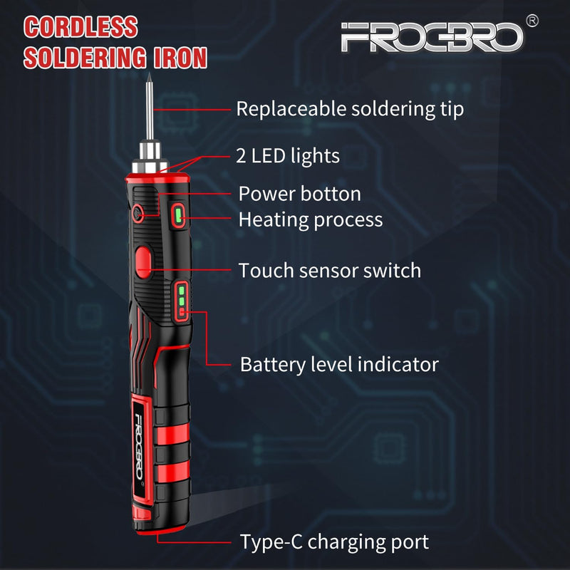 FrogBro Tragbarer Akku Lötkolben Verbesserter 11Watt LD006A-Pro 2500mAh Max 520°C, Hohe Kapazität un