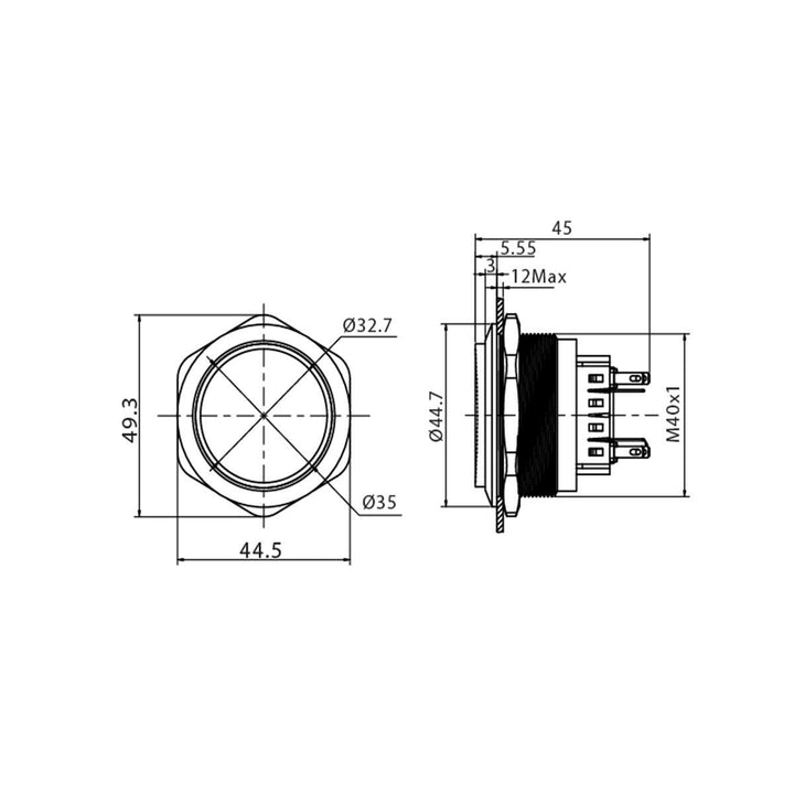 Hervorstehender Drucktaster Edelstahl Ø40mm LED-Ring-Beleuchtung V2A IP67 Tast-Knopf Blau, Blau