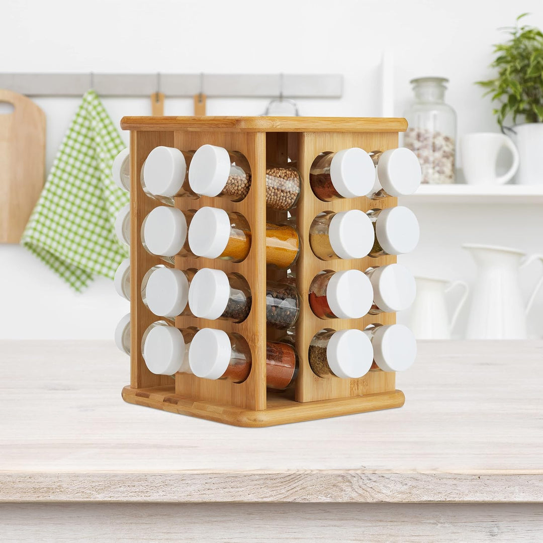 Relaxdays XXL Gewürzkarussell, drehbar, 32 Gewürzgläser, aromadichte Aufbewahrung, Gewürze Organizer