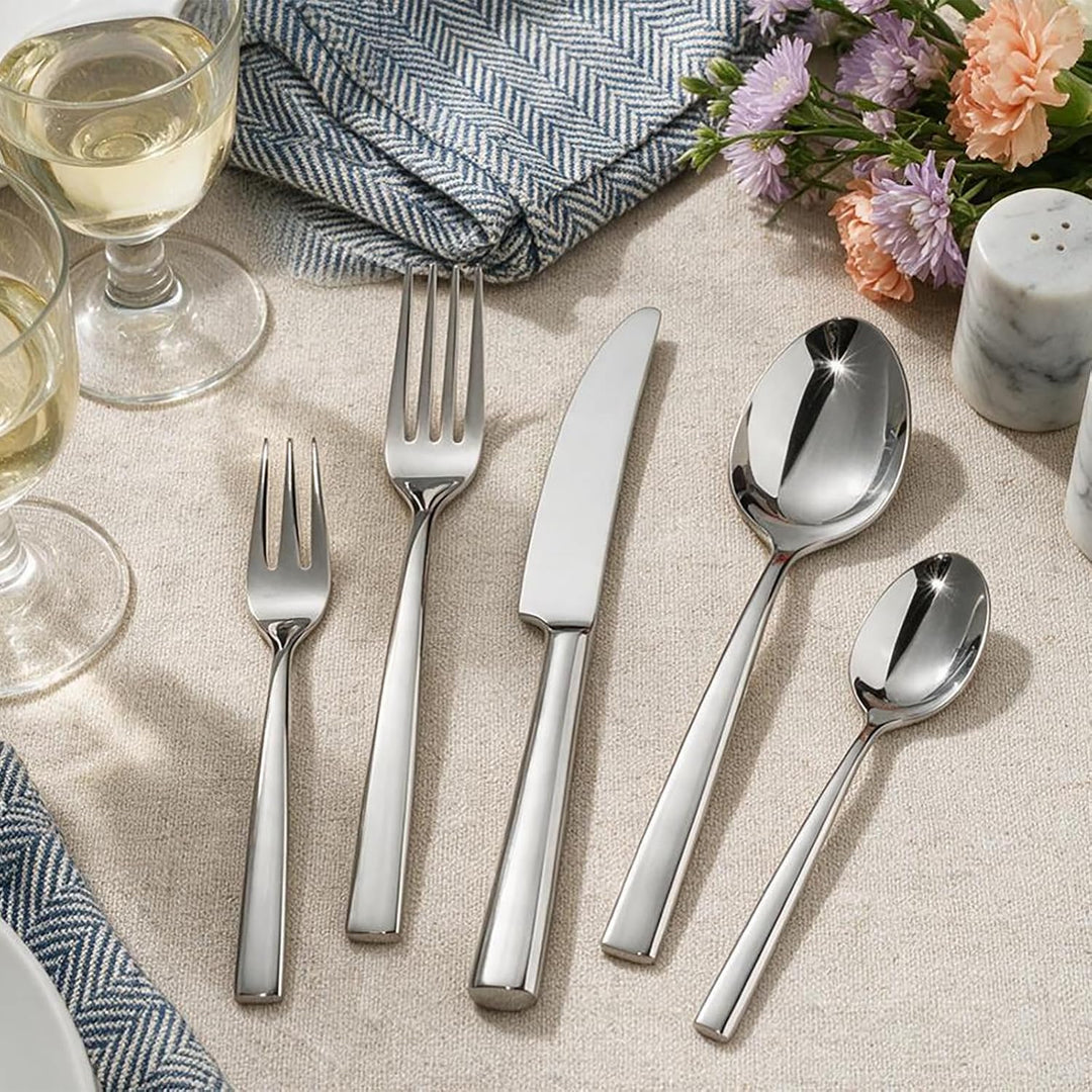 Alata Konrad 18/10 Edelstahl Poliert Besteck Set 12 Personen, Essbesteck 60 teilig, Monobloc-Messer,