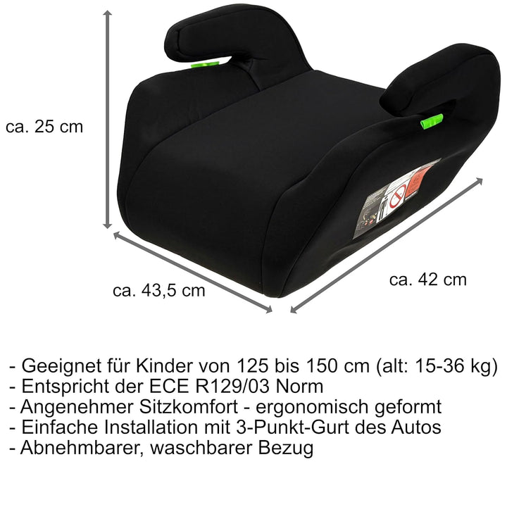 Kinder Sitzerhöhung Auto Universal | ECE R129/03 | 125 – 150 cm | 3-Punkt-Gurt Befestigung | Autosit