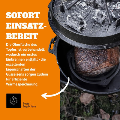 Petromax Feuertopf ft4,5-t Einsteiger-Set - Dutch Oven mit Standfüssen inklusive Deckelheber, Pflege