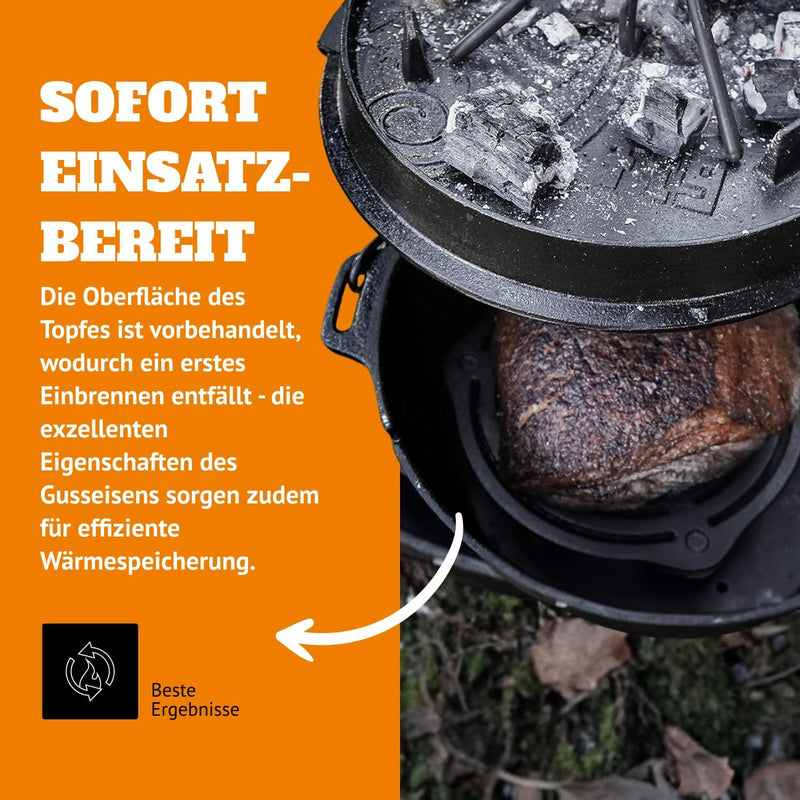 Petromax Feuertopf ft9 Set Einsteiger – bestehend aus Feuertopf ft9, Deckelheber, Schaber, Pflegepas