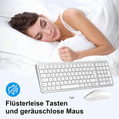 PINKCAT Tastatur Maus Set Kabellos, 2.4G USB Maus und Tastatur Kabellos Deutsche Tastatur QWERTZ Lay