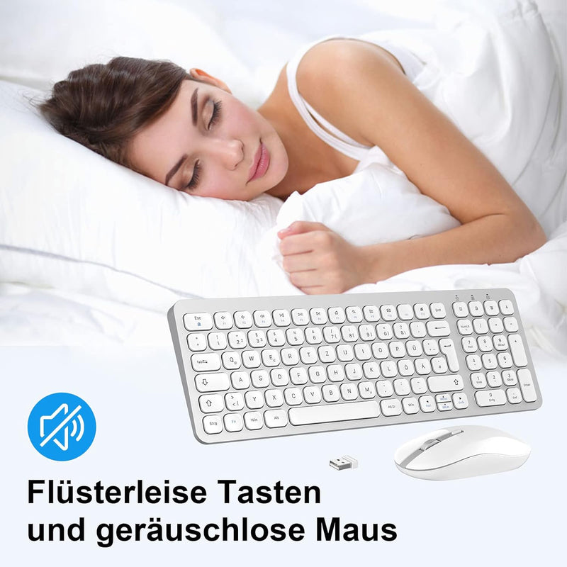 PINKCAT Tastatur Maus Set Kabellos, 2.4G USB Maus und Tastatur Kabellos Deutsche Tastatur QWERTZ Lay
