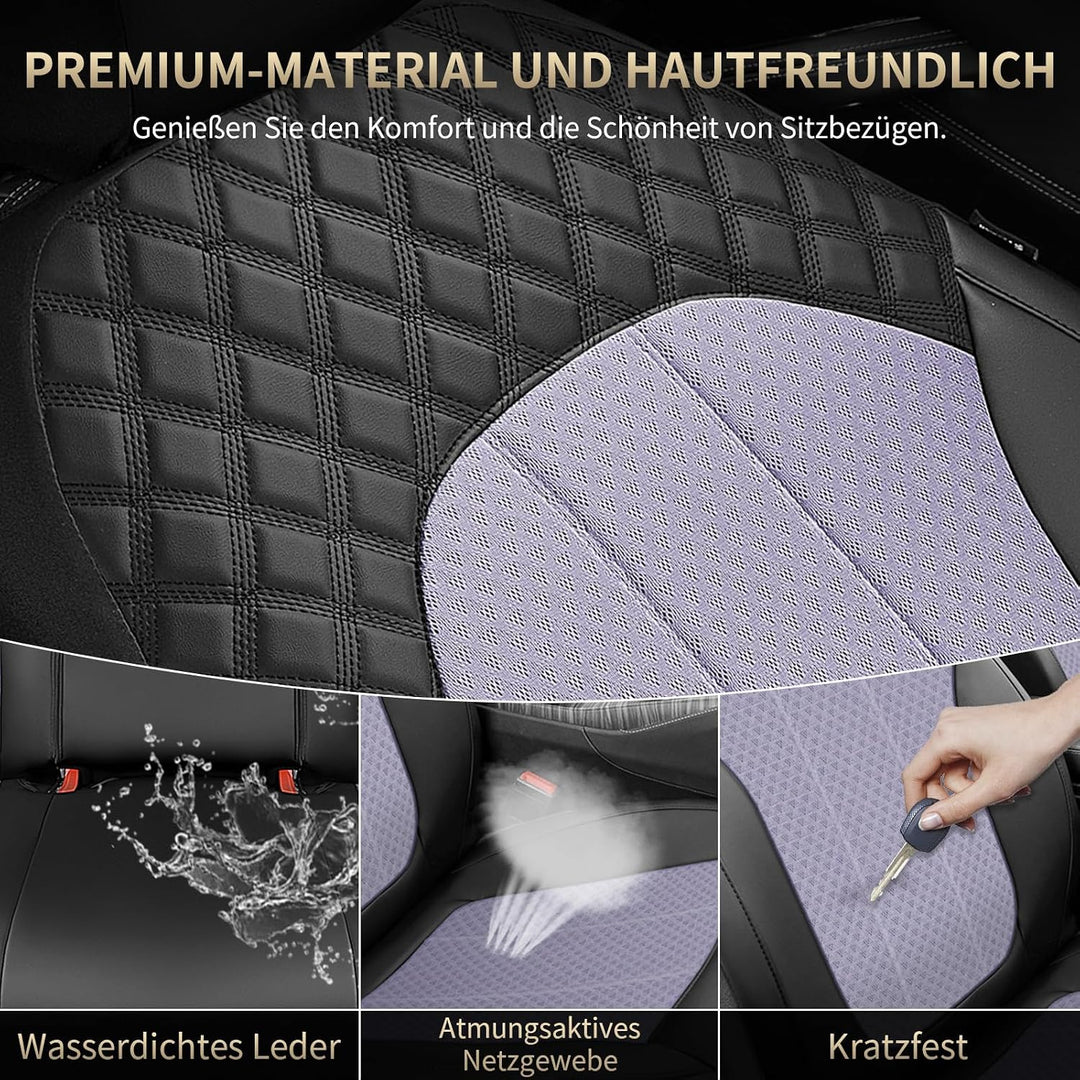 FLORICH Autositzbezüge Komplettset Vordersitzbezüge, PU Leder Air-Mesh Sitzbezüge Atmungsaktiver Sit