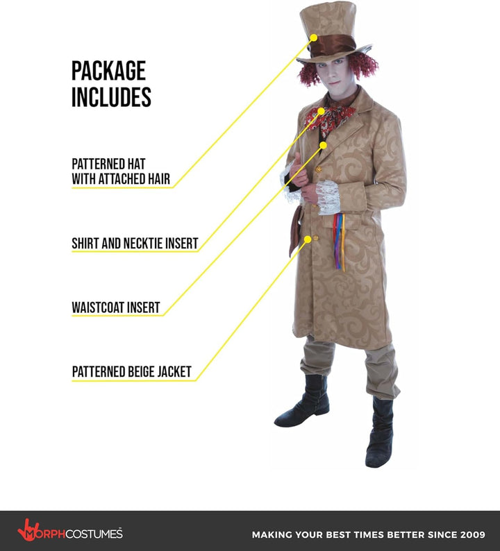 Fun Shack Kostüm Mad Hatter für Herren, Perfekt für Karneval und Fasching, Inklusive Hut und Accesso