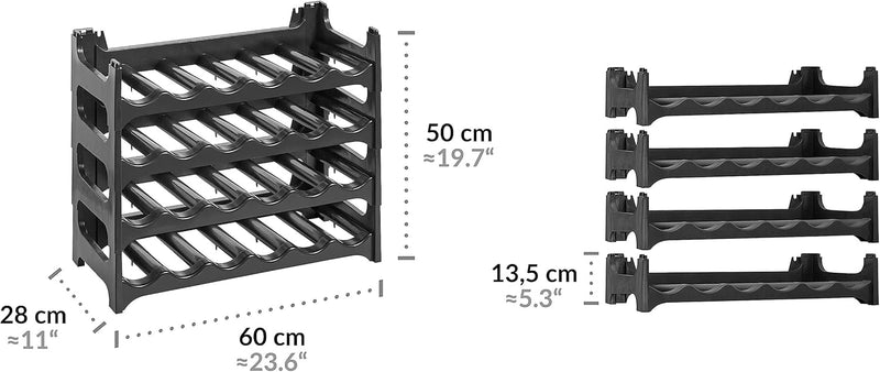 Grizzly Flaschenregal - Modulares, stapelbares Design für 24 Flaschen, Weinregal Anthrazit 4 Module