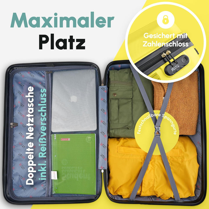 ABS Hartschalenkoffer - Ergonomisch & Sicher - Mittelgrosser Trolley Koffer mit 360° Rädern, Zahlen-