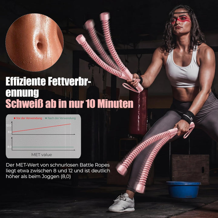 Battle Rope ohne Seil für das Heimtraining, Ropeless Battle Ropes mit 4 x 50 g Gegengewichten & Aufb