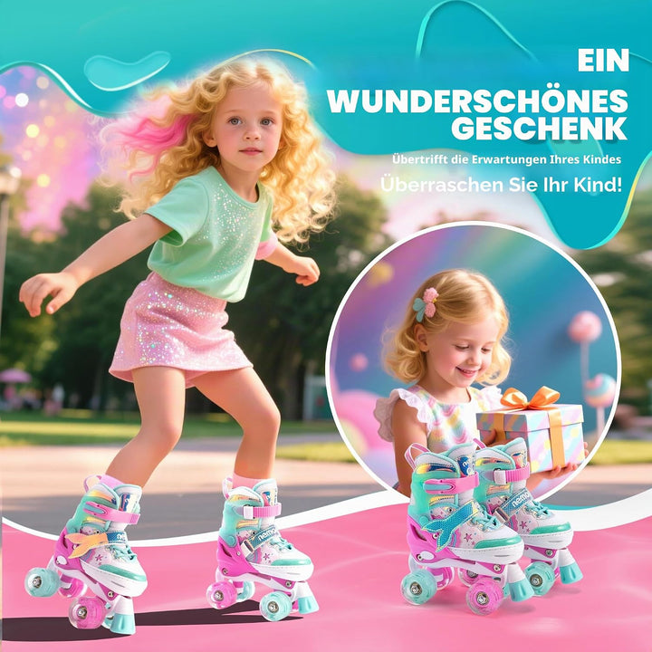 NEMONE Rollschuhe für Mädchen Kinder 4 Grössen Verstellbar Blau Violett Rollschuhe für Kinder Drinne