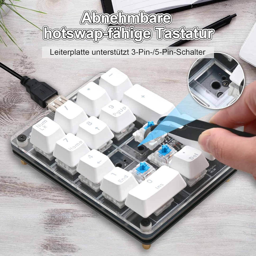 Löt Bausatz, DIY Numpad Keypad USB-Nummerntastenfeld & Pfeiltasten Mini-Mechanische Tastatur, 18 Tas