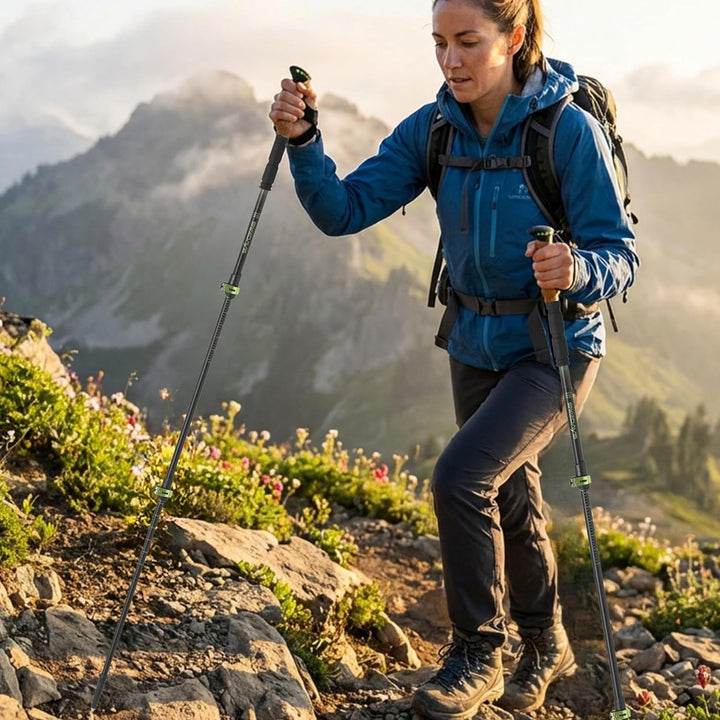 Wanderstöcke Teleskop aus Carbon & Aluminium - Nordic Walking Stöcke mit Korkgriff für Damen & Herre