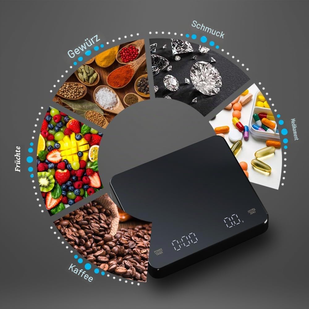OBEST Mini Kaffeewaage mit Timer, 3kg/0.1g Hochpräzise Wiederaufladbare Digitale Kaffeewaage,Tragbar
