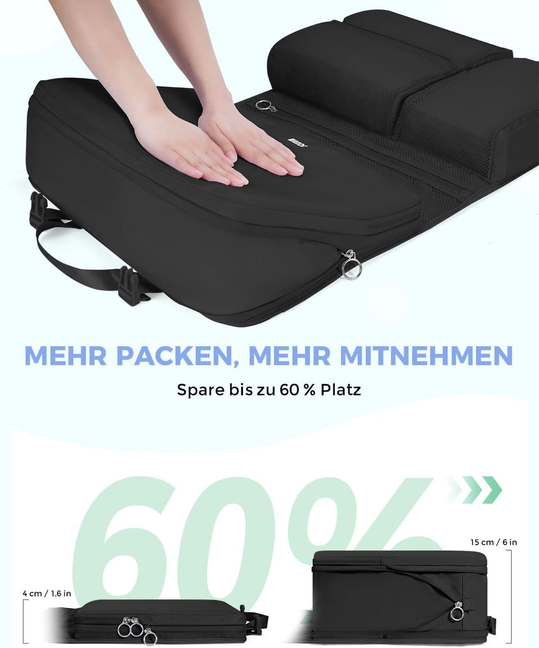 WANDF 6-in-1 Packing Cubes Koffer Organizer mit 360°-Aufhängehaken, Wasserabweisende Packwürfel Komp