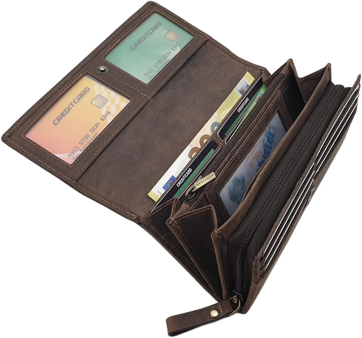 myledershop Grosse Büffel-Vollleder Damen Geldbörse/Geldbeutel/Portemonnaie/Geldtasche mit Colibri-M