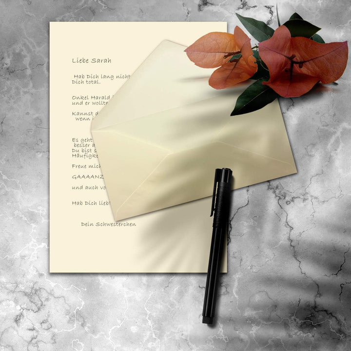 100x Briefpapier Set DIN A4 mit DIN Lang Briefumschlägen, Nassklebung - Creme-Vanille - mattes Schre