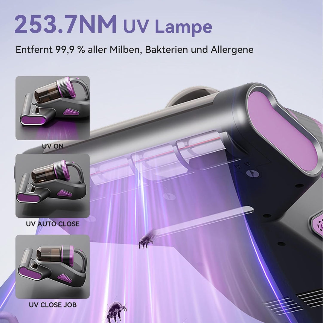 Milbensauger für Matratzen, Milbensauger mit UV-Licht 15Kpa Starke Absaugung, 500W Milbenstaubsauger