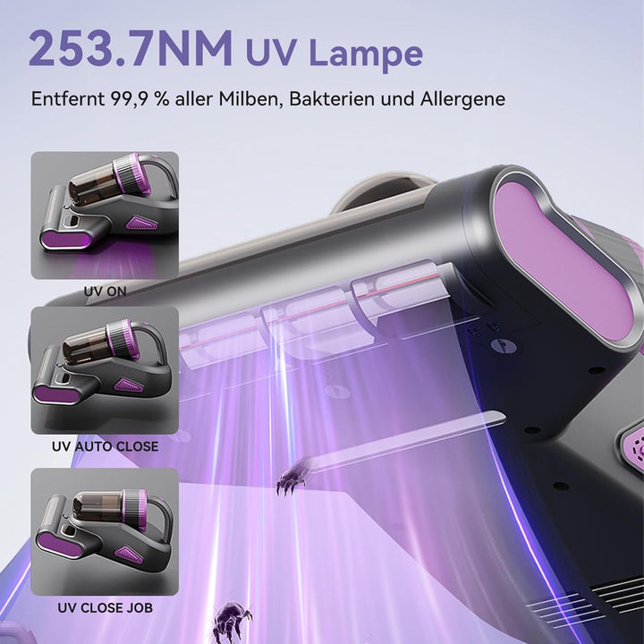 Milbensauger für Matratzen, Milbensauger mit UV-Licht 15Kpa Starke Absaugung, 500W Milbenstaubsauger