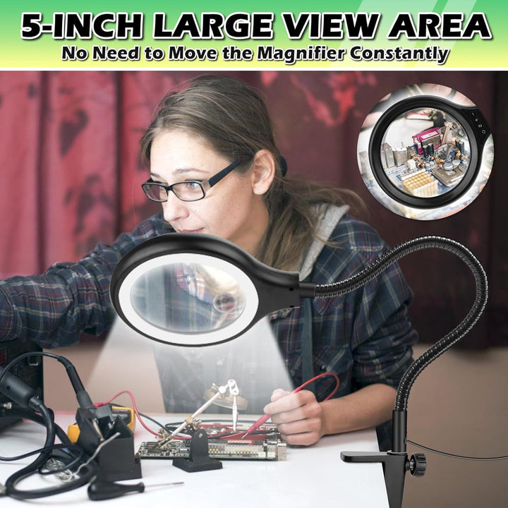 NZQXJXZ 3-in-1 Lupe mit Licht und Ständer, 30X 10X Lupenlampe mit Flexiblem Schwanenhals und 36 Eins