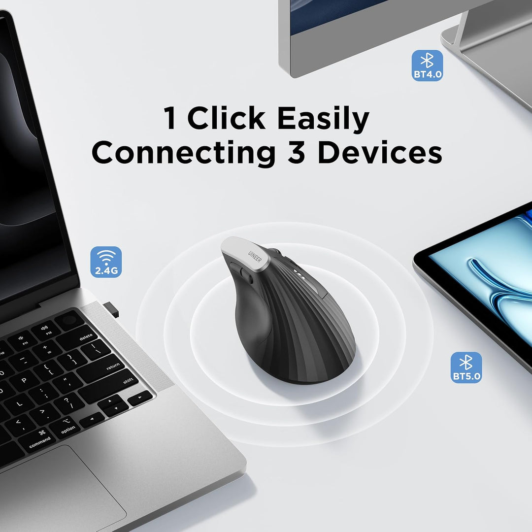 Uineer kabellose Maus, Multi-Device Tri-Mode Maus, sichtbare Leistungsstufe (2.4G+BT4.0/BT5.0) Wiede