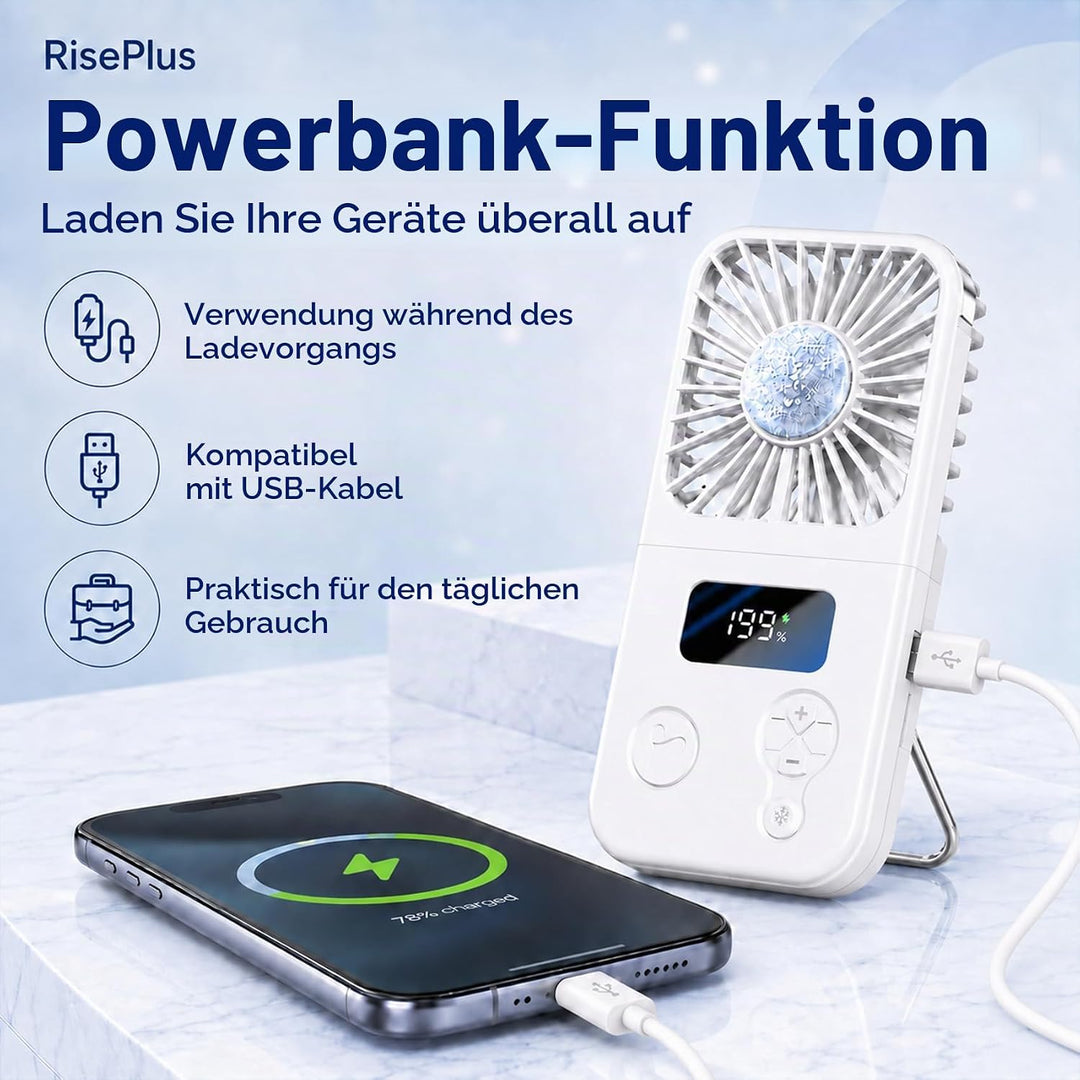Handventilator mit Kühlplatte, Tragbarer Mini Ventilator Akku mit 5 Windstufen, Digitalanzeige &amp; USB