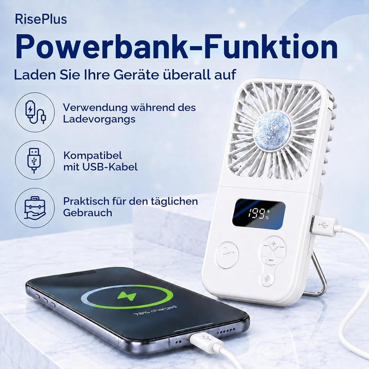 Handventilator mit Kühlplatte, Tragbarer Mini Ventilator Akku mit 5 Windstufen, Digitalanzeige &amp; USB