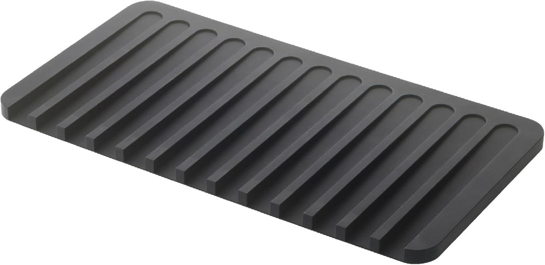 Yamazaki 7448 FLOW Abtropfmatte aus Silikon, schwarz, Silikon, minimalistisch, 38 x 20 x 1.2 cm, Sch