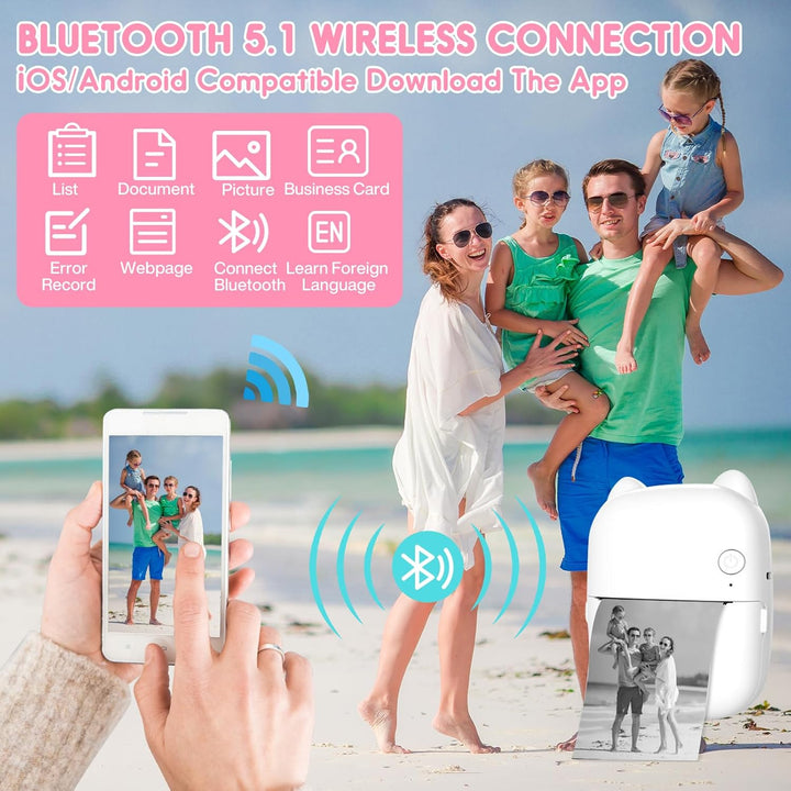 ZZXLOPEZ Mini Drucker, Tragbarer Mini Fotodrucker Thermodrucker Smartphone Taschendrucker, Wireless