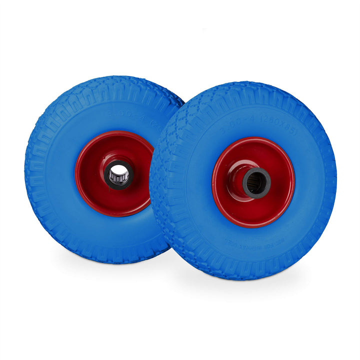 4 x Sackkarrenrad im Set, pannensicher, 3.00-4 Vollgummireifen, Stahlfelge, 25 mm Achse, 100 kg, 260