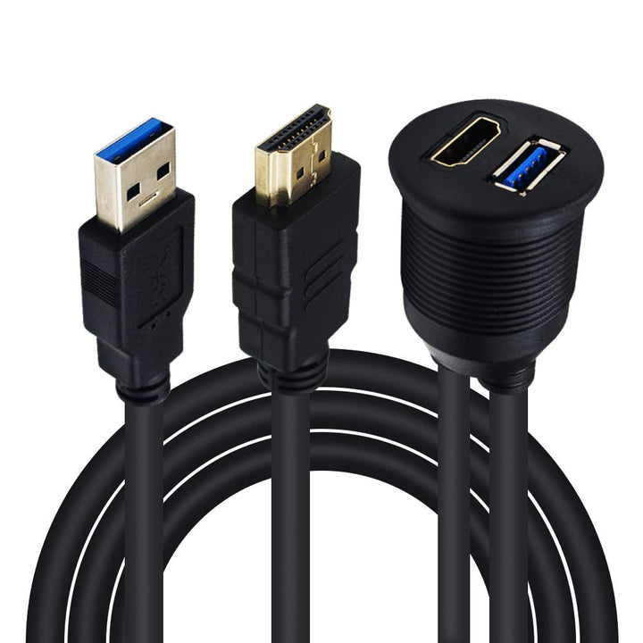 Duttek USB & HDMI Panel Flush Mount Kabel 2M/6.56FT, USB 3.0 & HDMI Stecker to Buchse Verlängerung M