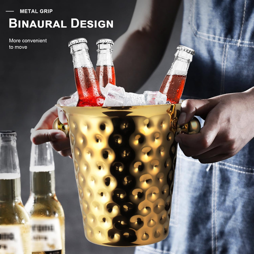 Sektkühler, Eiskübel Edelstahl 5l,Champagner Kühler mit Griff für Bar, Party, Grill (Gold), Gold
