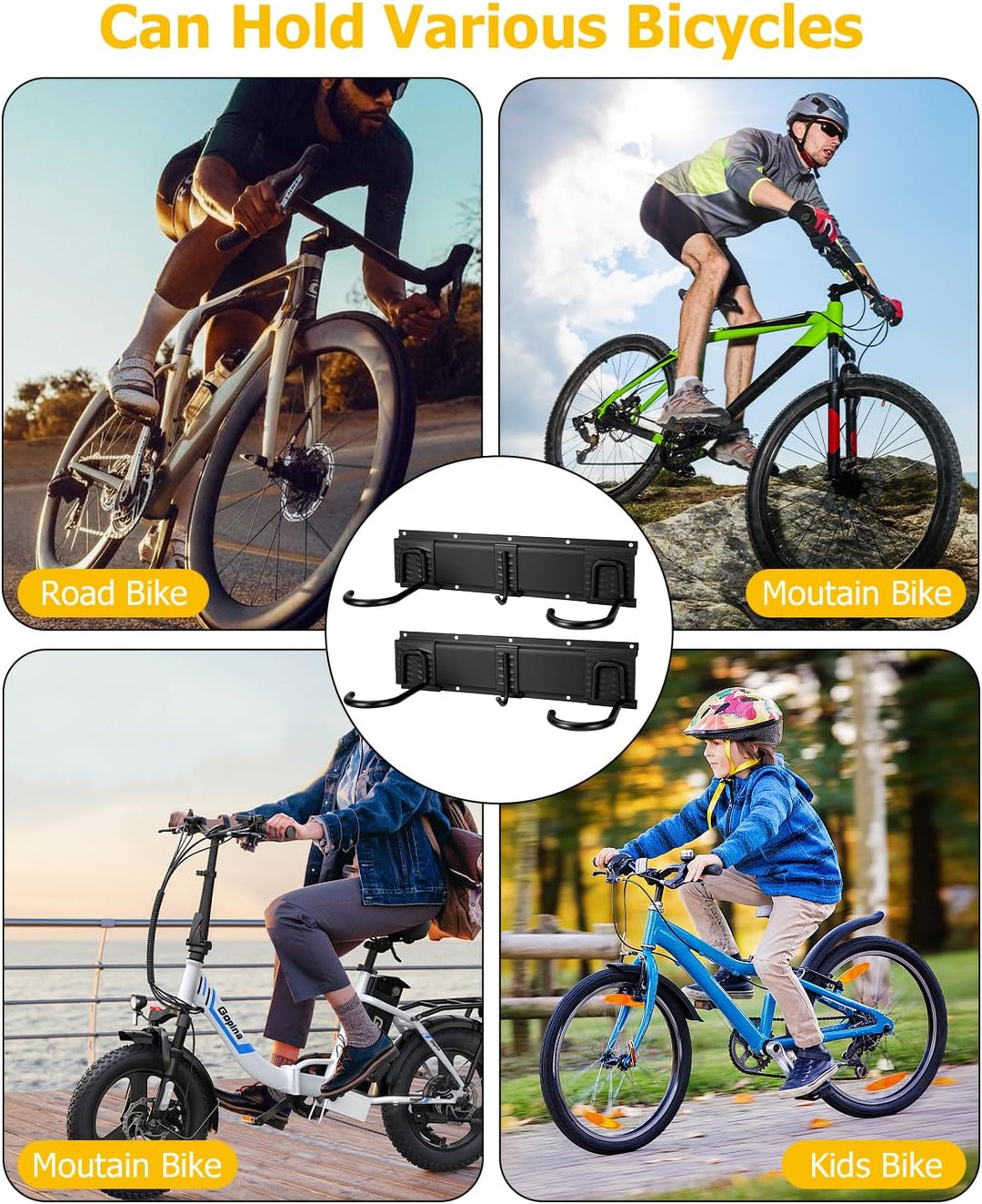 Fahrrad Wandhalterung für 4 Fahrräder + 2 Helme,Bike Storage Wandhalterung bis zu 300 Pfund, Robust