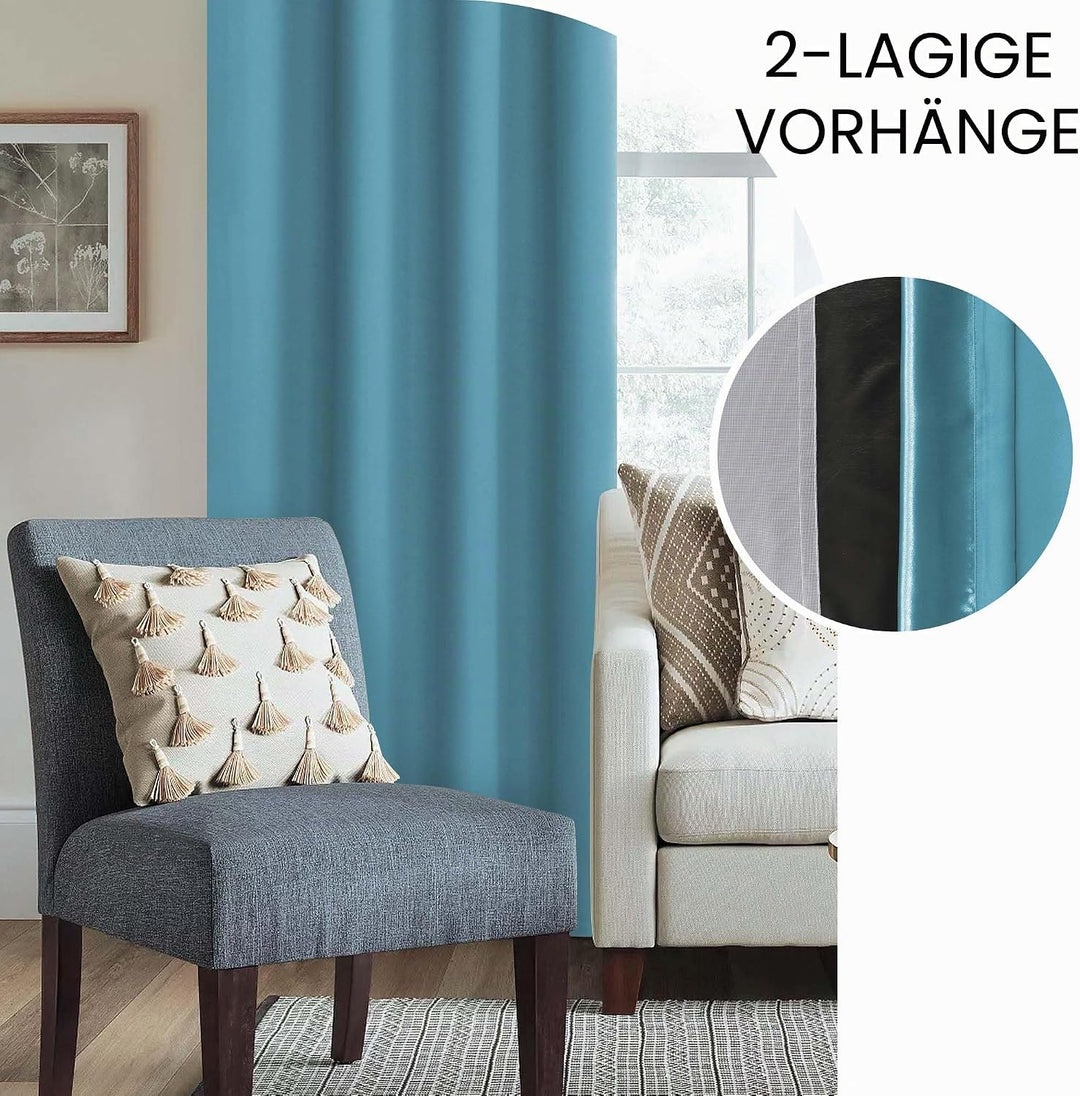 XWZO 100% Blickdicht Vorhänge, Doppellagige Dicker Verdunklungsvorhänge mit Ösen, Schallschutz Therm