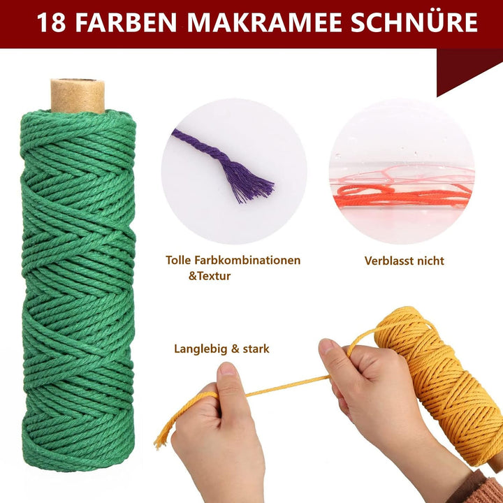 Makramee Garn 3mm x 30M, 18 Stück Baumwollgarn Baumwollkordel Baumwollseil Baumwollschnur Macrame Ga