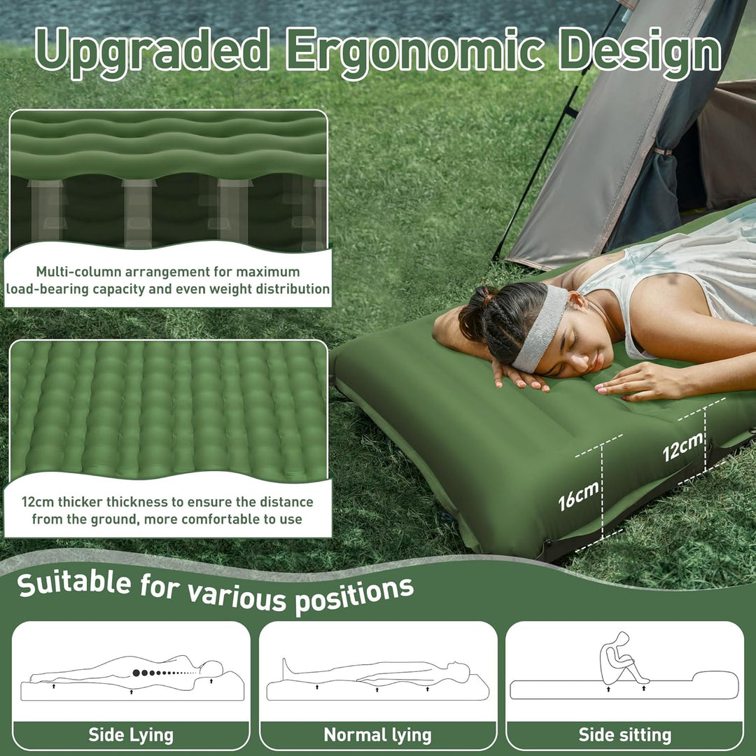 Isomatte Camping, 12CM Verdicktes Luftmatratze mit Fusspresse Pumpe,Luftverlust verhindern Aufblasba
