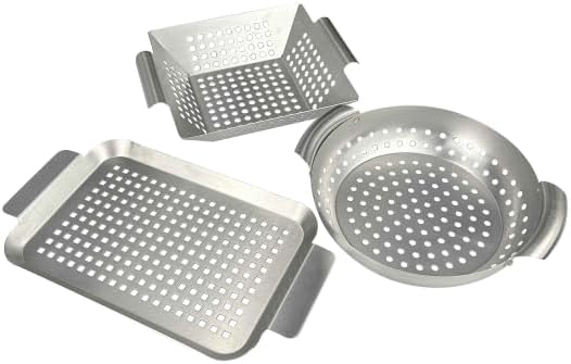 HeRo24 Grillkörbe 3er Set Edelstahl Grillpfanne Grillplatte