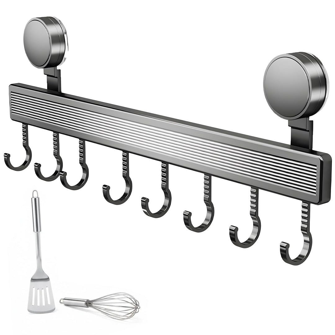 Saug-Hakenleiste für die Küche, 40 cm langer Aluminium-Utensilienhalter mit 8 Haken, bohrfreie Wandm