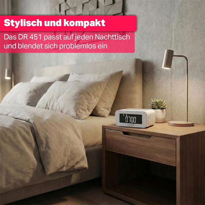 Albrecht DR451 DAB+/UKW Radiowecker, Dimmbar, Musik Streaming, ASA Warnfunktion (Weiss), Weiss