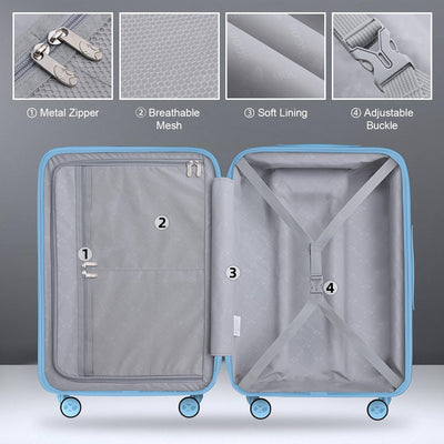MGOB Koffer Set Trolley Polycarbonat Hartschalen Reisekoffer mit TSA-Schloss (Blau, M-L-XL) Blau Set