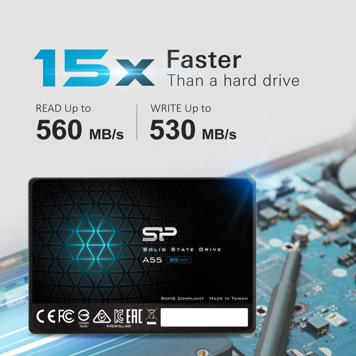 Silicon Power Internes Solid-State-Laufwerk (SP512GBSS3A55S25) A55, 3D NAND, SLC-Cache für Leistungs
