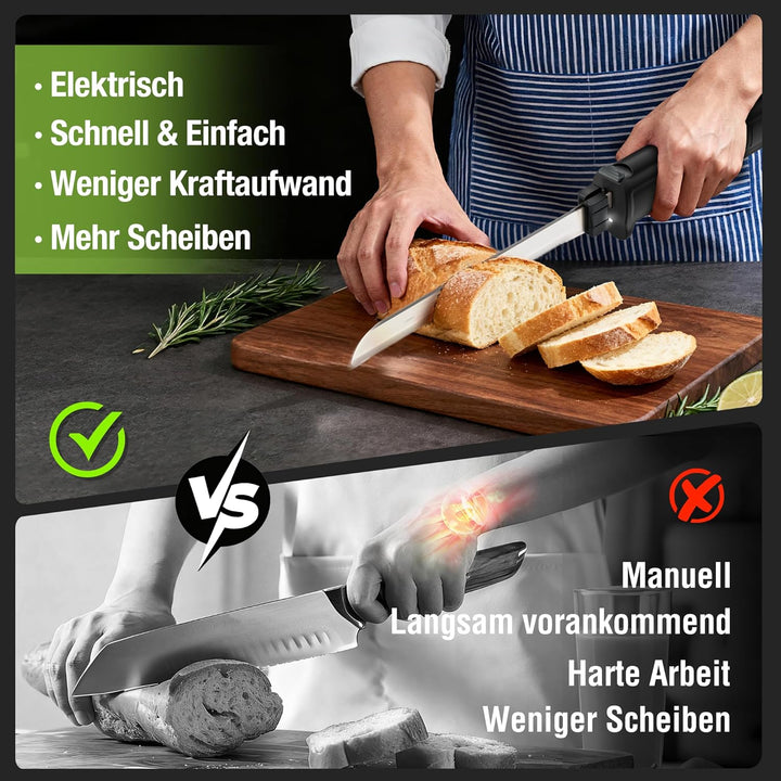 WORKPRO Elektromesser 8V, Kabelloses Küchenmesser mit 2 Edelstahlklingen, Elektrisches Messer mit Ga
