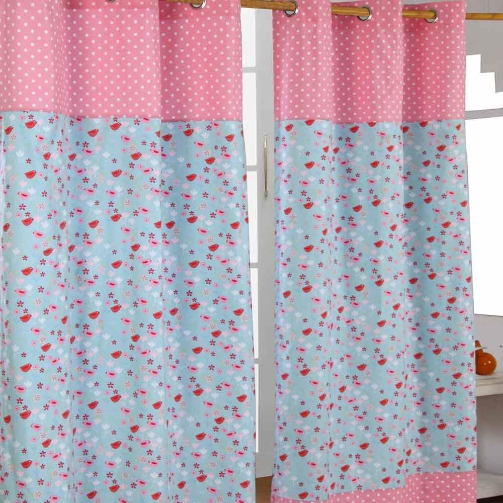 Homescapes Kindervorhang Mädchen Kinderzimmer Ösenvorhang Fensterdekoration Vögeln und Blumen 2 Stüc